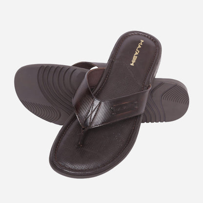 MASABIH Geniune Leather Soft Line Print Brown Color modern thong sandals for Mens