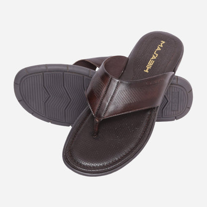 MASABIH Geniune Leather Soft small line Print Brown Color modern thong sandals for Mens