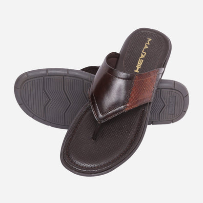 MASABIH Geniune Leather Soft Brown / SISSY Print Tan Color modern thong sandals for Mens