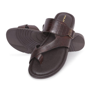 MASABIH Geniune Leather Soft KROOS / SISSY Print Brown Color modern Buckle thong sandals for Mens