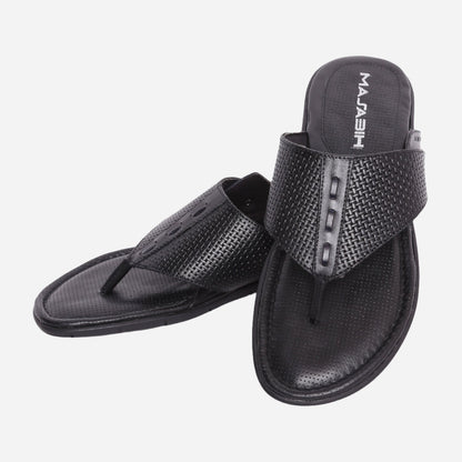 MASABIH Geniune Leather Soft Weavy Print Black / Navy Color modern thong sandals for Mens