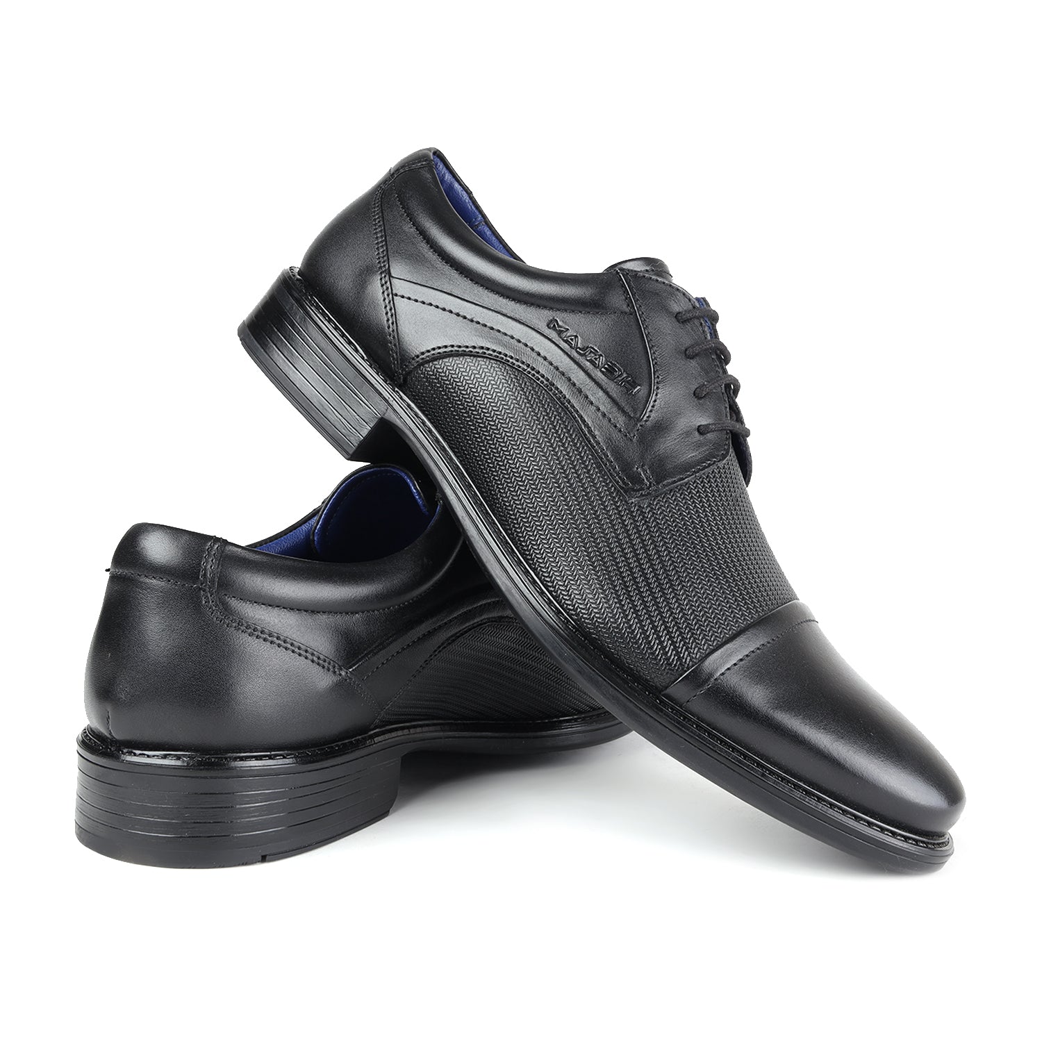 MASABIH GENUINE LEATHER BLACK DERBY LACEUP SHOES WITH TOE CAP FOR MEN