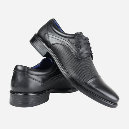 MASABIH GENUINE LEATHER BLACK DERBY LACEUP SHOES WITH TOE CAP FOR MEN