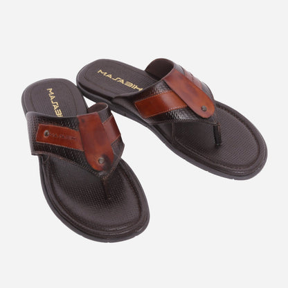 MASABIH Geniune Leather Soft Weavy Print Brown / Tan Color modern thong sandals for Mens