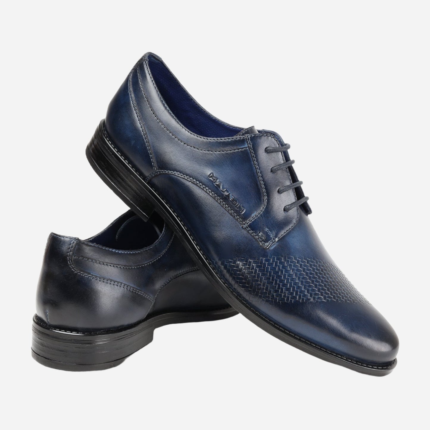 MASABIH GENUINE LEATHER NAVY CASUAL DERBY LACE UP SHOES FOR MEN