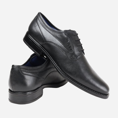 MASABIH GENUINE MILLED BLACK LEATHER DERBY LACE UP SHOES FOR MEN