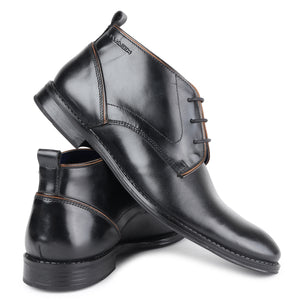 MASABIH GENUINE LEATHER BLACK CHUKKA LACEUP BOOTS FOR MEN