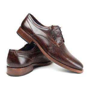 MASABIH GENUINE MILLED BROWN LEATHER DERBY LACE UP SHOES FOR MEN