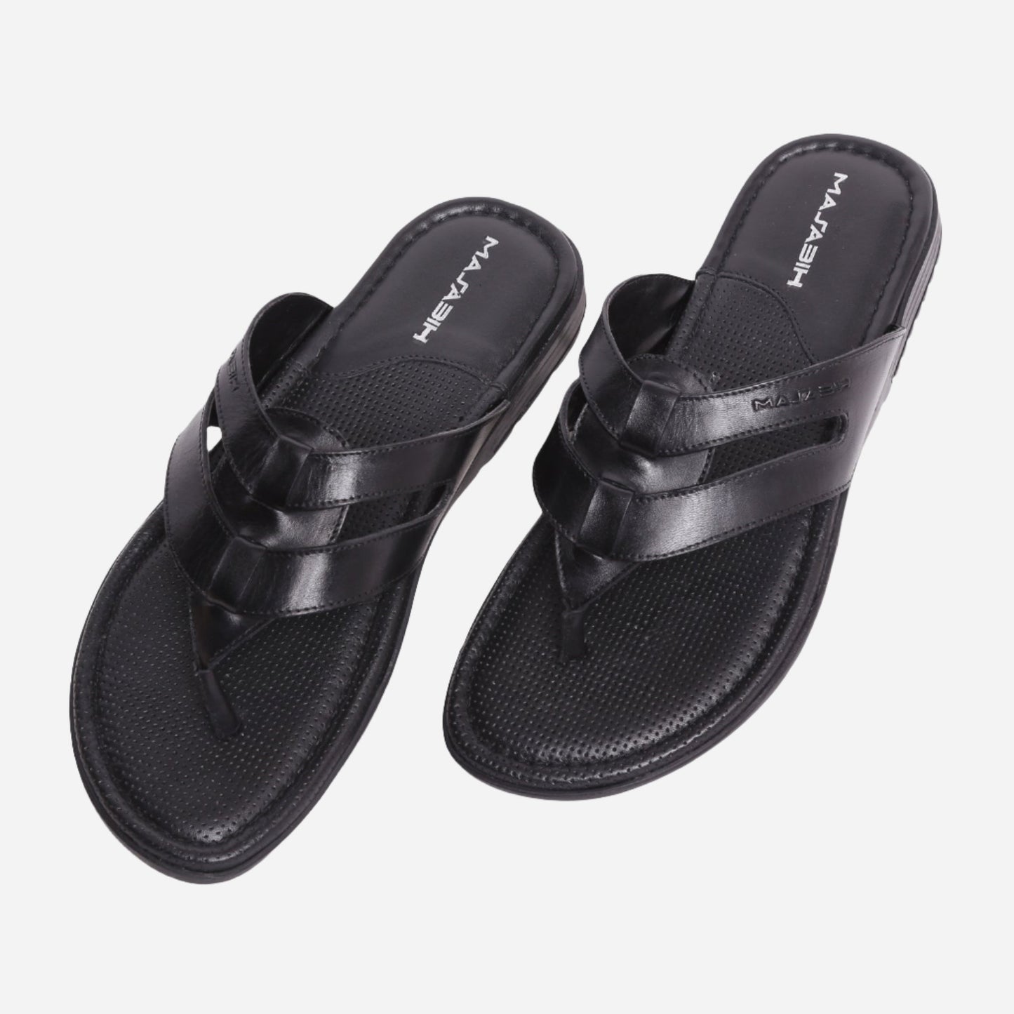 MASABIH Geniune Leather Soft Black Color modern Strap thong sandals for Mens