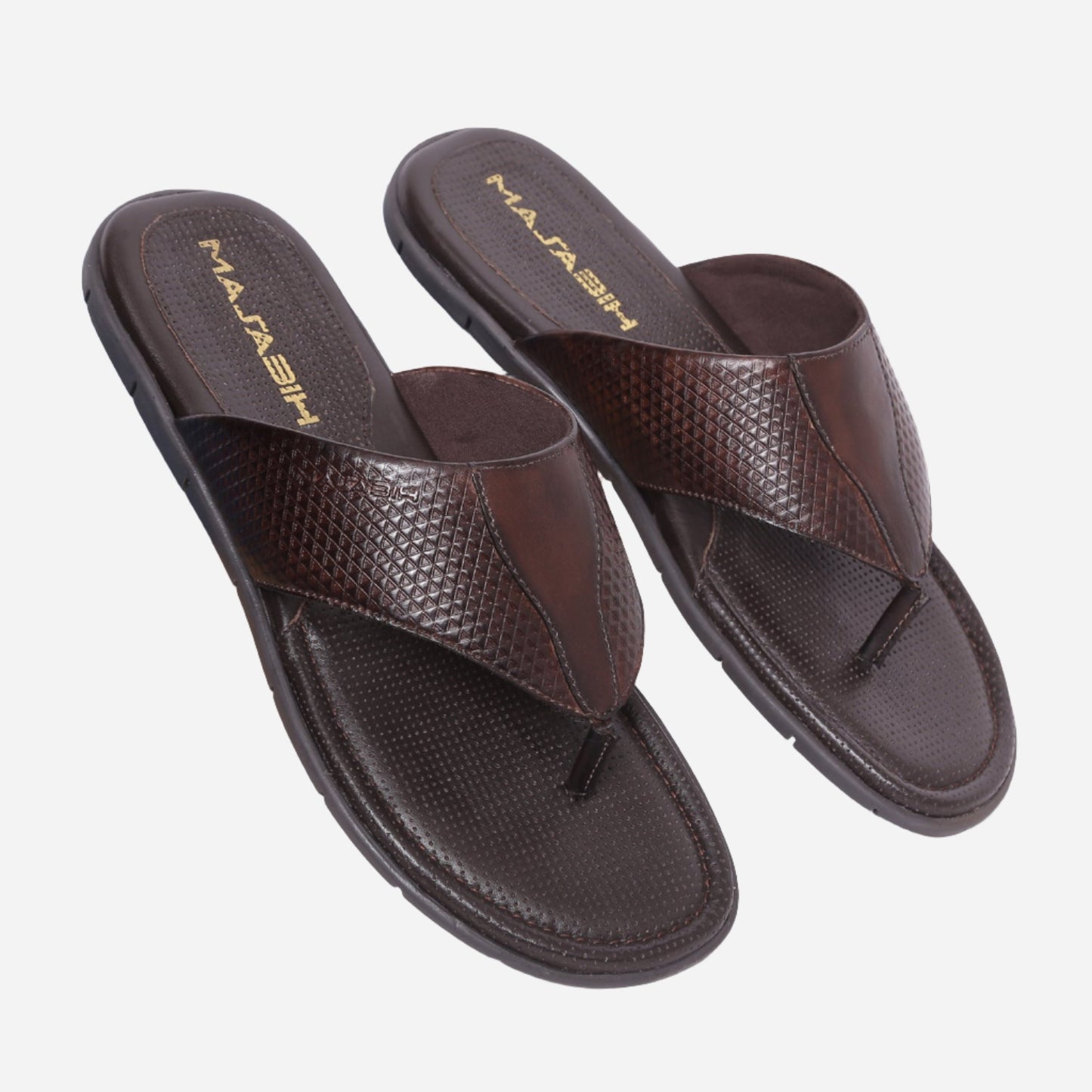 MASABIH Geniune Leather Soft Hexa Print Brown Color modern thong sandals for Mens