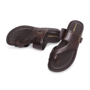 MASABIH Geniune Leather Soft KROOS / SISSY Print Brown Color modern Buckle thong sandals for Mens