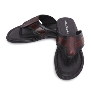 MASABIH Geniune Leather Soft Weavy Print Black / Bordo Color modern thong sandals for Mens