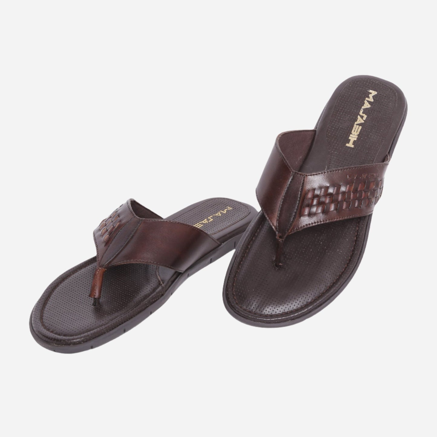 MASABIH Geniune Leather Soft Brown / Tan Color modern lace thong sandals for Mens