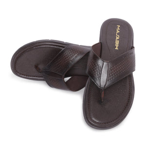 MASABIH Geniune Leather Soft Mesh Print Brown Color modern thong sandals for Mens