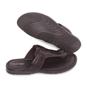 MASABIH Geniune Leather Soft SISSY Print Brown Color modern java thong sandals for Mens