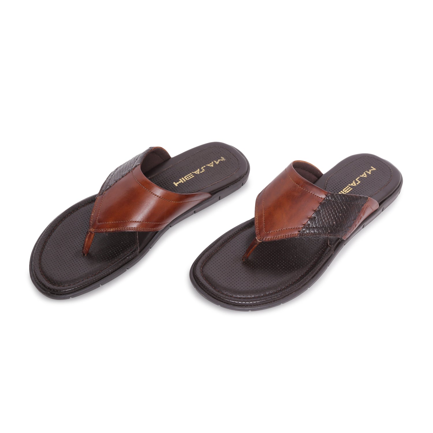 MASABIH Geniune Leather Soft Tan / SISSY Print Brown Color modern thong sandals for Mens