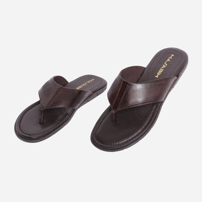 MASABIH Geniune Leather Soft small line Print Brown Color modern thong sandals for Mens