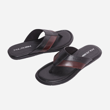 MASABIH Geniune Leather Soft Black / Bordo Color modern thong sandals for Mens