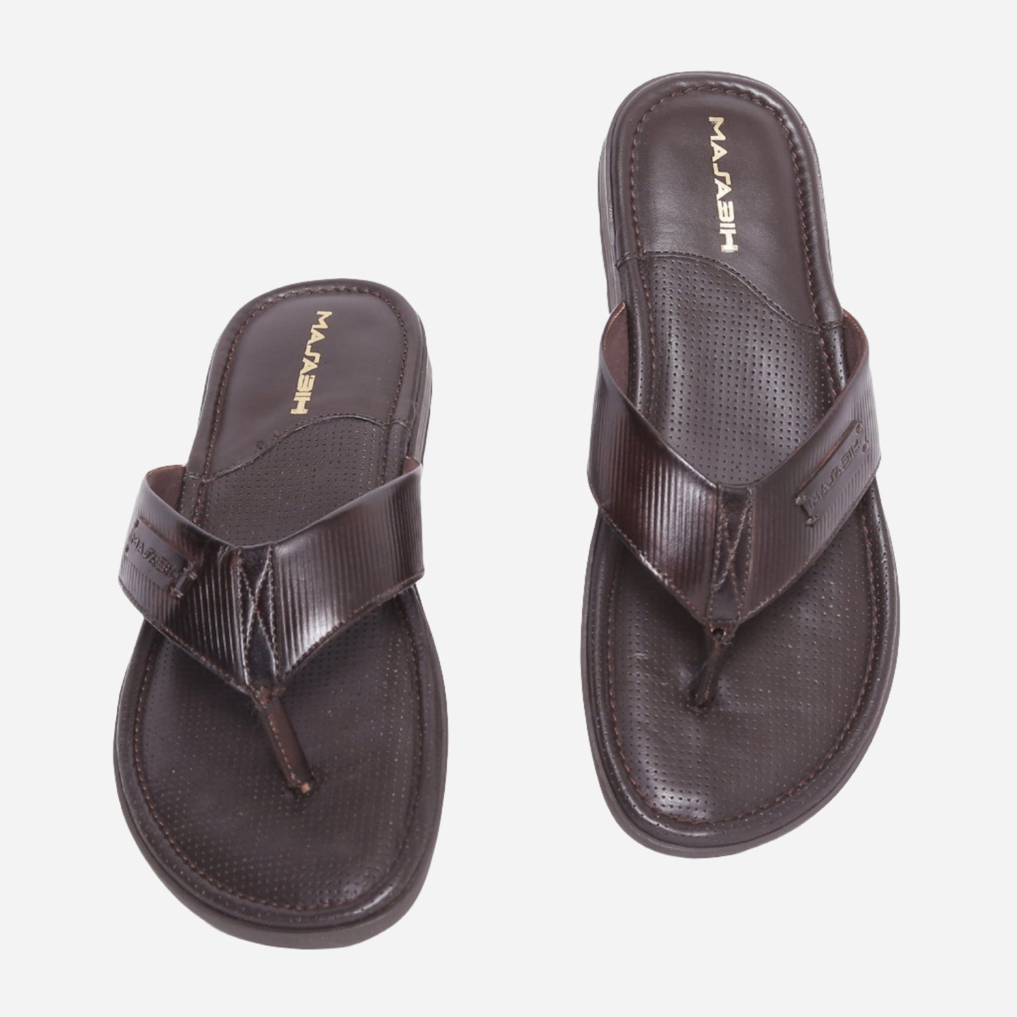 MASABIH Geniune Leather Soft Line Print Brown Color modern thong sandals for Mens