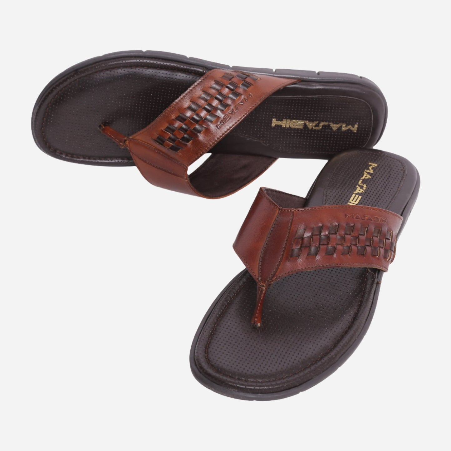 MASABIH Geniune Leather Soft Tan / Brown Color modern lace thong sandals for Mens