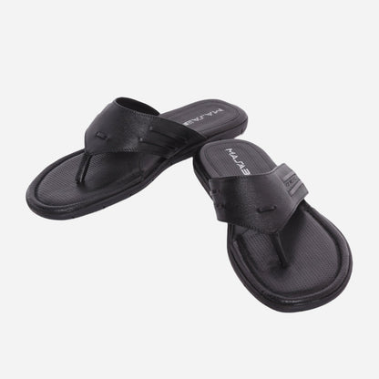 MASABIH Geniune Leather Soft I Print Black Color modern thong sandals for Mens