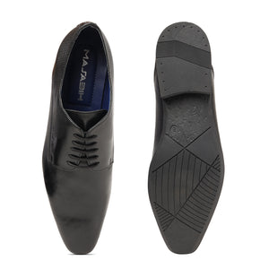 MASABIH GENUINE LEATHER BLACK DERBY LACEUP SHOES FOR MEN