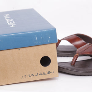 MASABIH Geniune Leather Soft Line Print Tan Color modern thong sandals for Mens