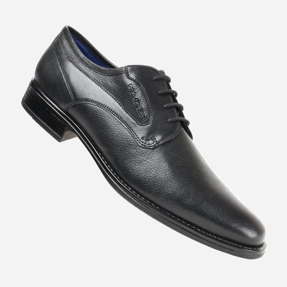 MASABIH GENUINE MILLED BLACK LEATHER DERBY LACE UP SHOES FOR MEN